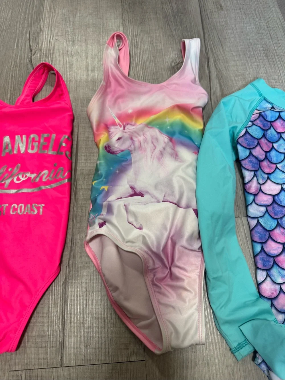 Girls Swimwear Bundle - Pink, Rainbow Unicorn, Mermaid 7/8